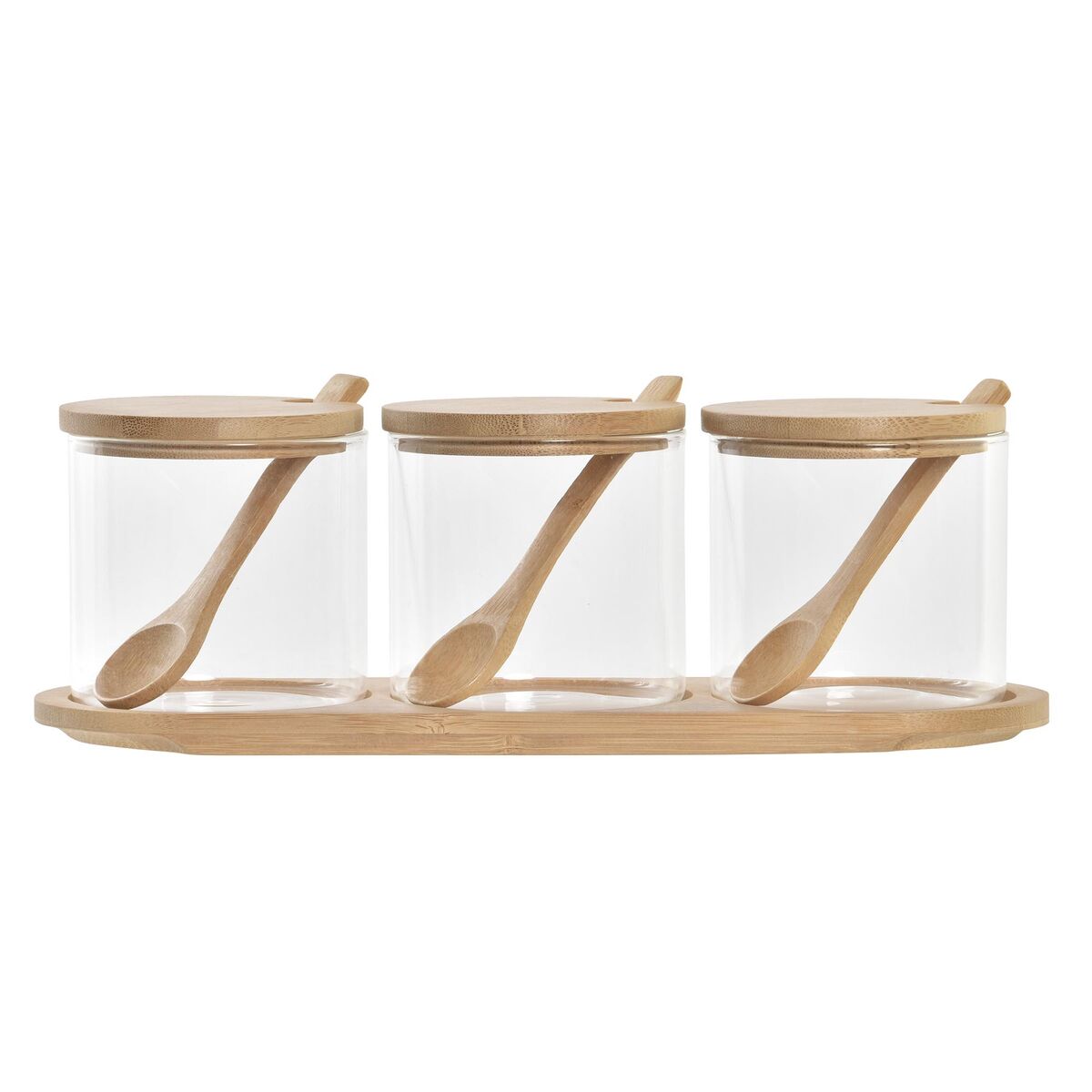 Portazucchero DKD Home Decor Di base Bambù Vetro Borosilicato (29 x 10 x 10 cm) (3 Unità)