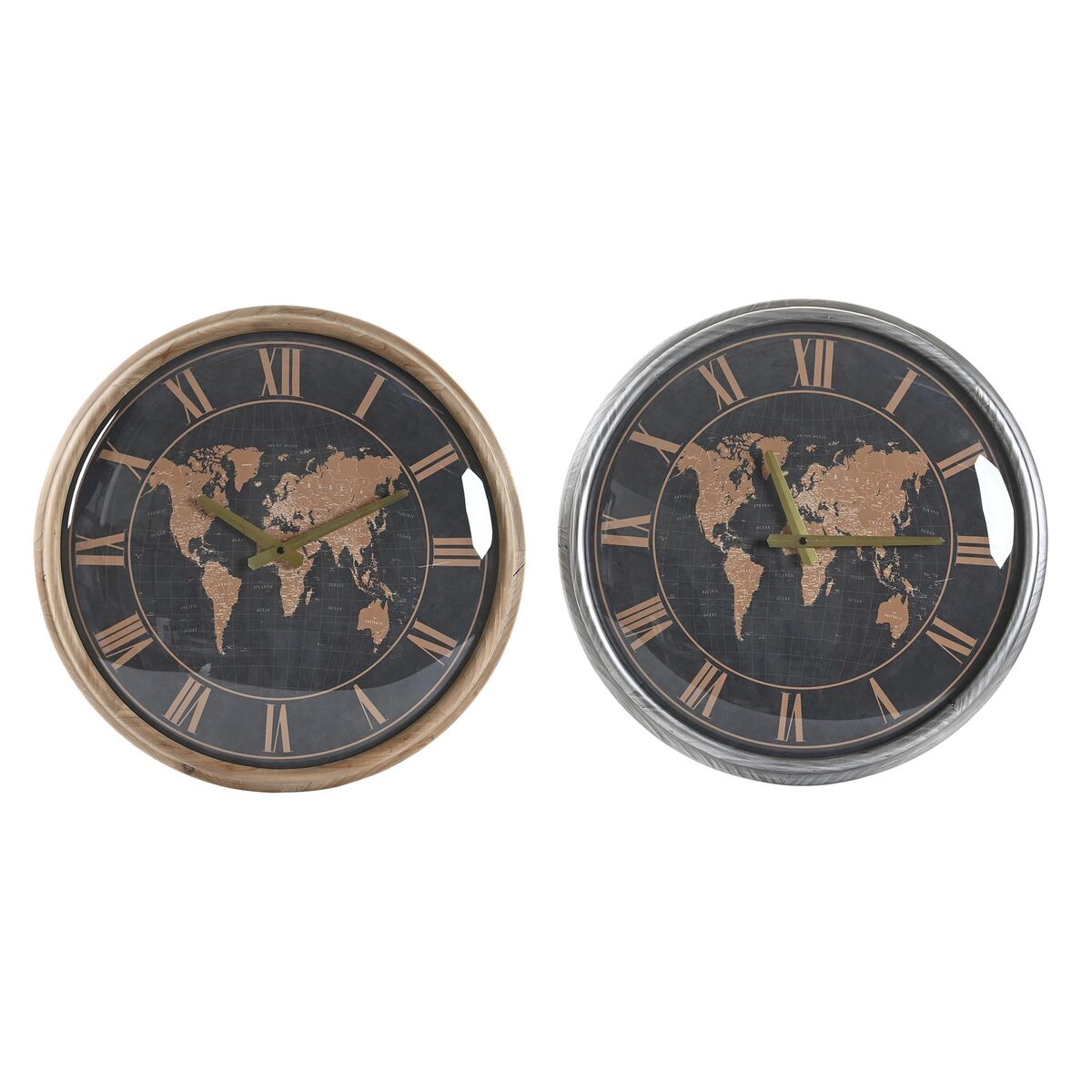 Orologio da Parete DKD Home Decor Cristallo Argentato Nero Dorato Ferro Mappamondo (46 x 6,5 x 46 cm)