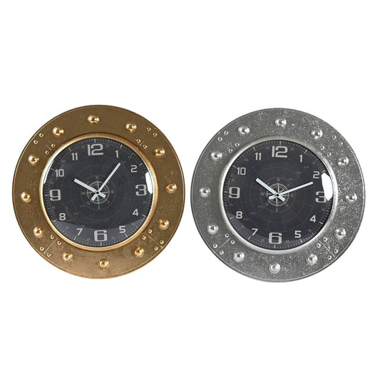 Orologio da Parete DKD Home Decor Cristallo Argentato Nero Dorato Ferro (48,5 x 6 x 48,5 cm)