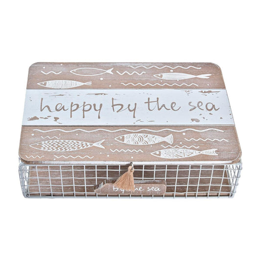 Scatola Decorativa DKD Home Decor Metallo Legno Bianco (24 x 16 x 6 cm)