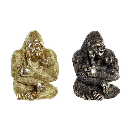 Statua Decorativa DKD Home Decor Argentato Dorato Resina Gorilla (22 x 23,5 x 31 cm) (2 Unità)