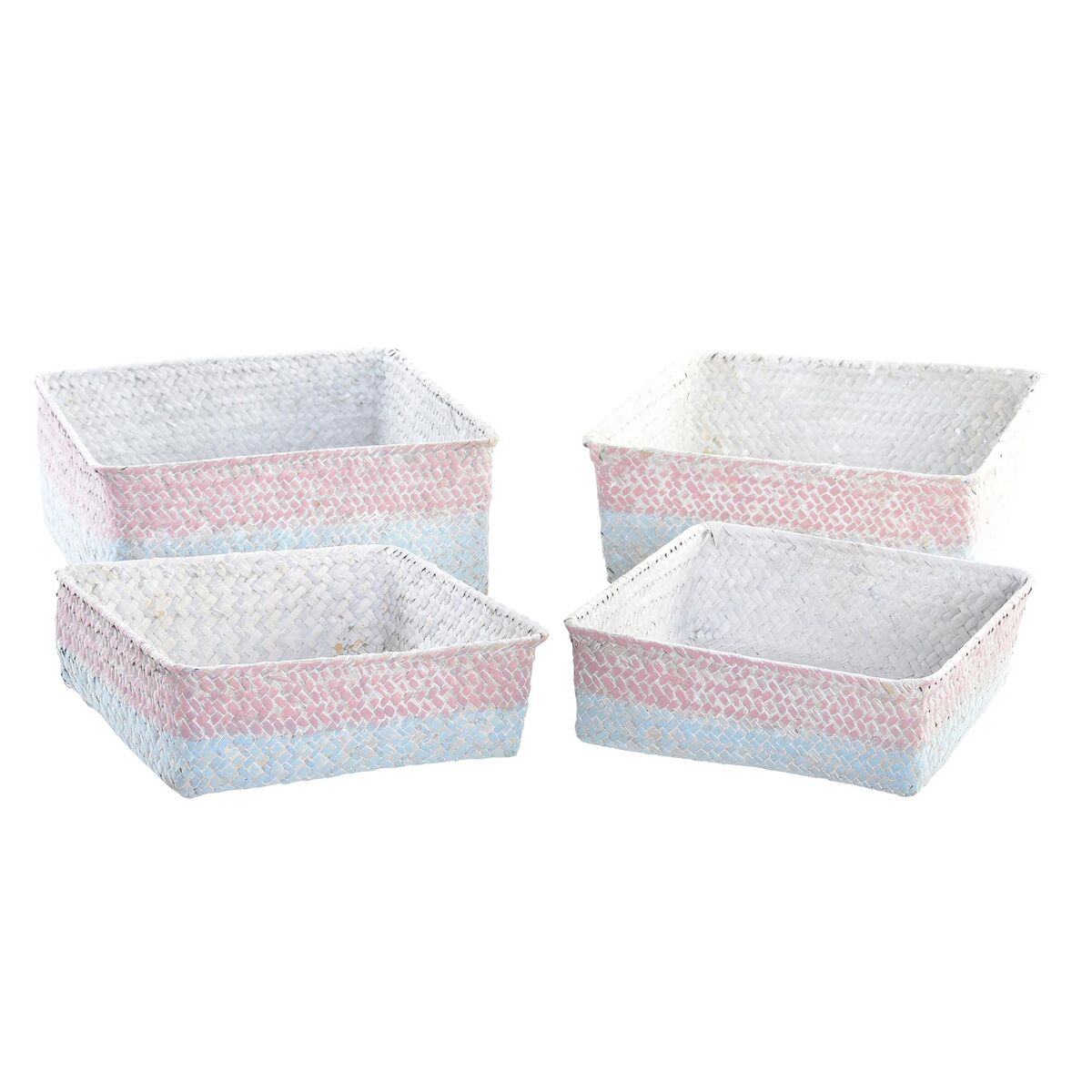 Set di Cestini DKD Home Decor Poliestere Fibra Boho Mediterraneo (26 x 26 x 9 cm)