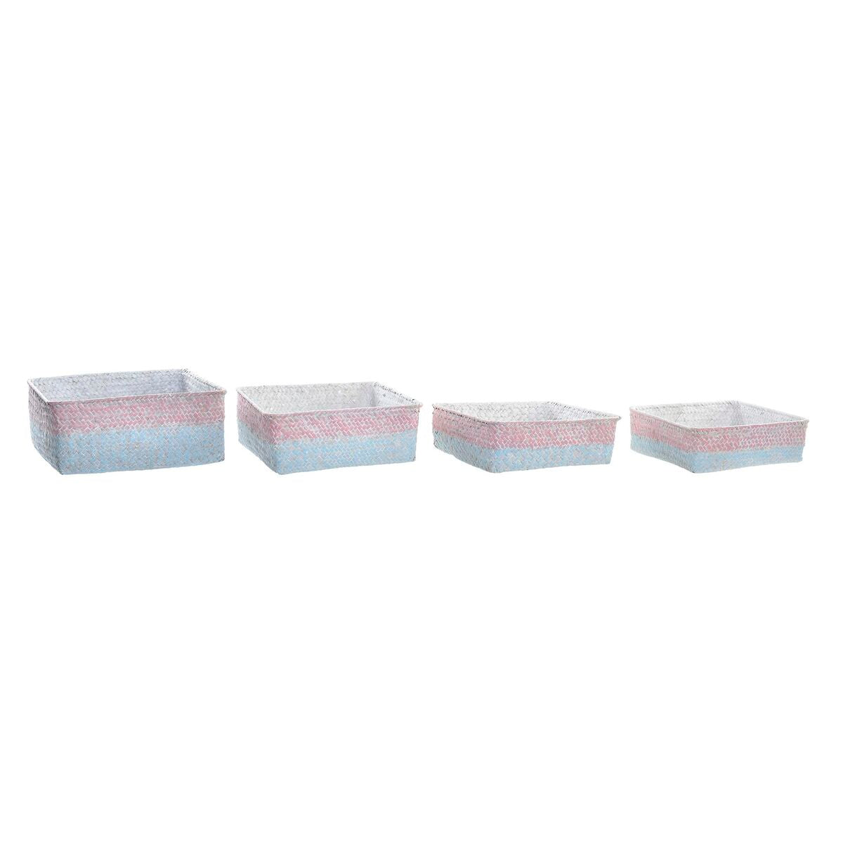Set di Cestini DKD Home Decor Poliestere Fibra Boho Mediterraneo (26 x 26 x 9 cm)