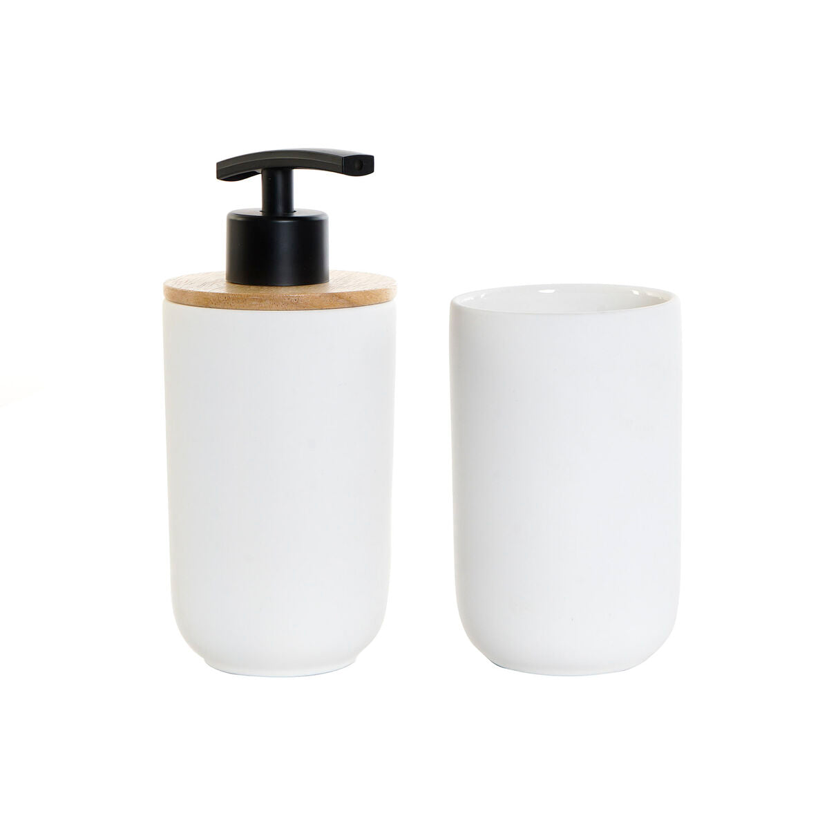 Set da Bagno DKD Home Decor Bianco Bambù Gres Scandinavo (8 x 8 x 18 cm) (2 Pezzi)