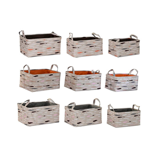 Set di Cestini DKD Home Decor Marrone Grigio Arancio Poliestere (40 x 30 x 20 cm) (3 Unità)