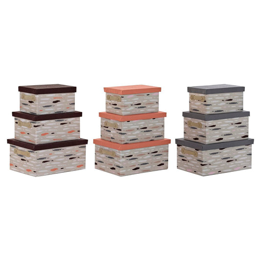 Set di Scatole per Sistemare Impilabili DKD Home Decor Marrone Grigio Arancio Poliestere (40 x 30 x 20 cm) (3 Unità)