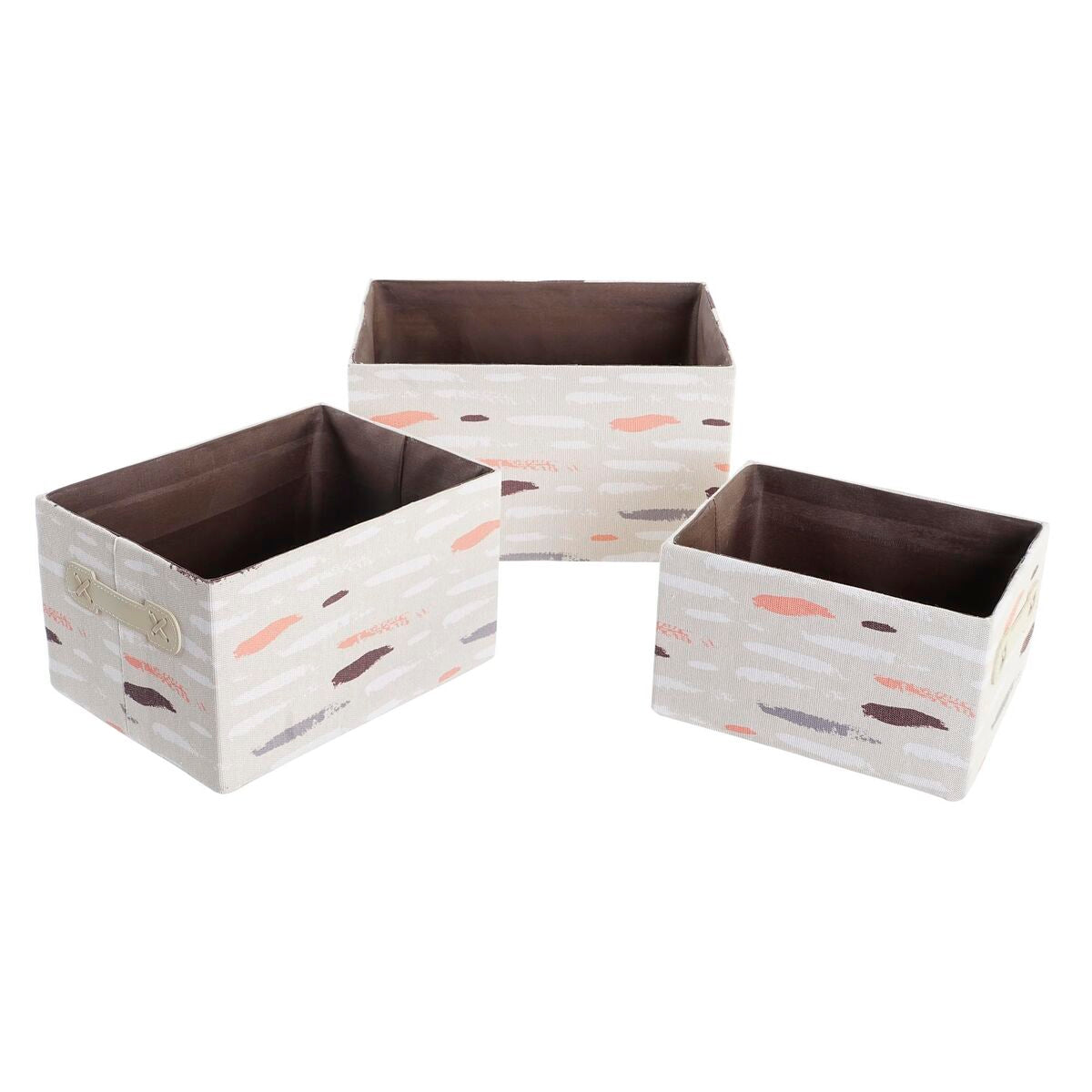 Set di Cestini DKD Home Decor Marrone Grigio Arancio Poliestere (32 x 24 x 18 cm) (3 Unità)