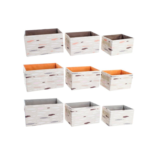 Set di Cestini DKD Home Decor Marrone Grigio Arancio Poliestere (32 x 24 x 18 cm) (3 Unità)