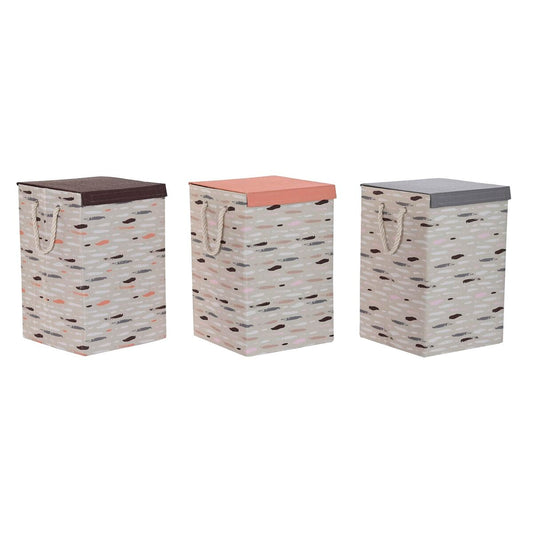 Cesto per i Panni Sporchi DKD Home Decor Con coperchio Poliestere (36 x 36 x 55 cm) (3 Unità)