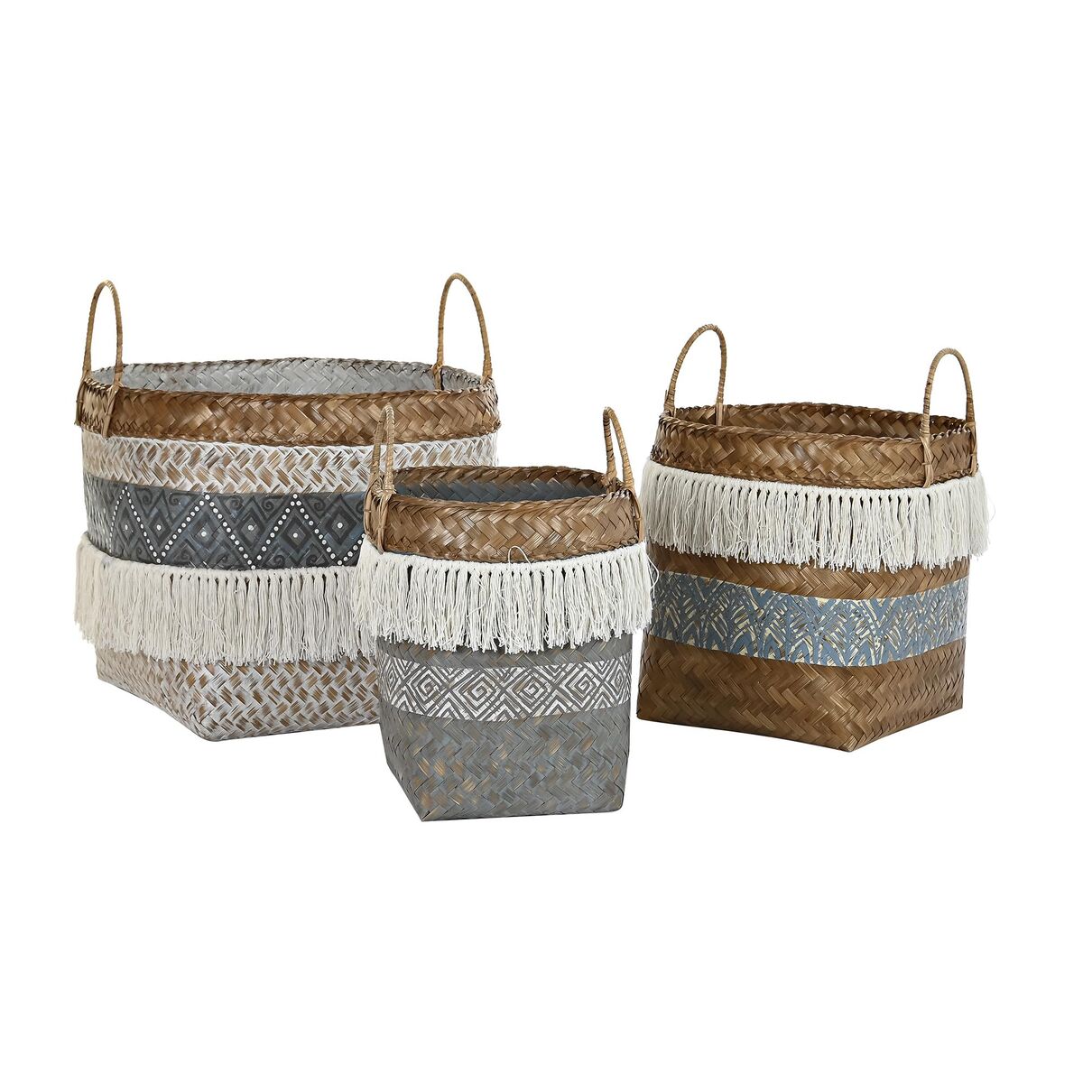 Set di Cestini DKD Home Decor Cotone Bambù Boho (49 x 49 x 57 cm)