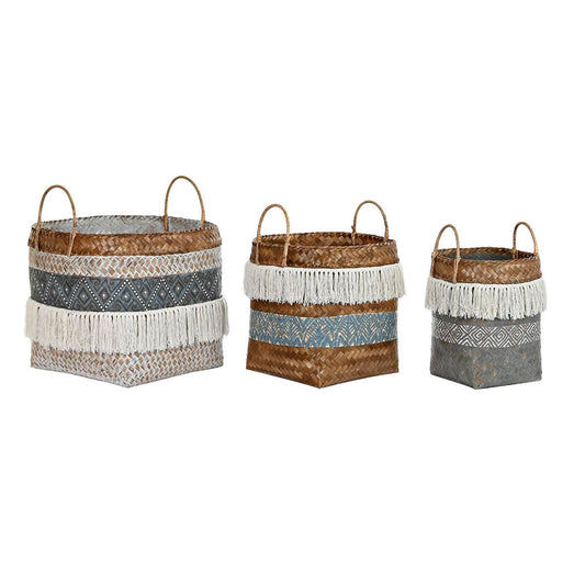 Set di Cestini DKD Home Decor Cotone Bambù Boho (49 x 49 x 57 cm)