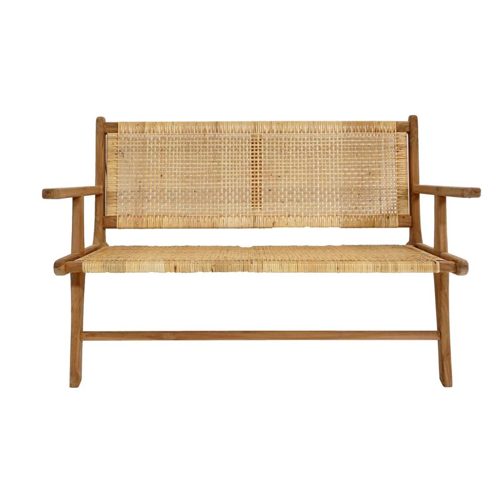 Panca DKD Home Decor Naturale Teca Marrone Alluminio Rattan (120 x 76 x 68 cm)