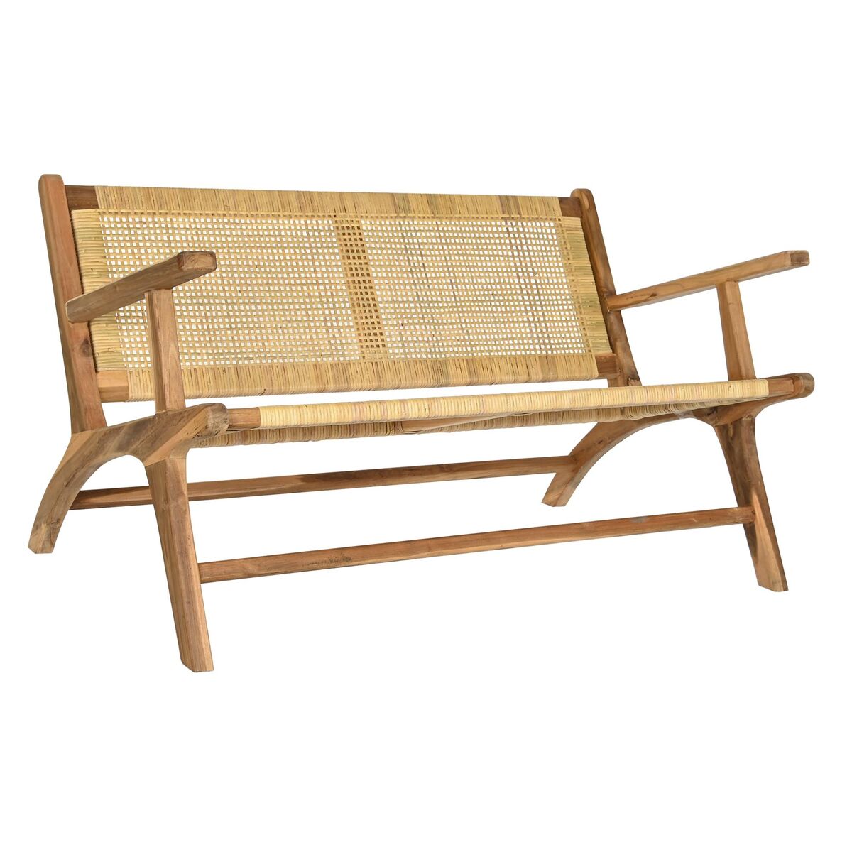 Panca DKD Home Decor Naturale Teca Marrone Alluminio Rattan (120 x 76 x 68 cm)