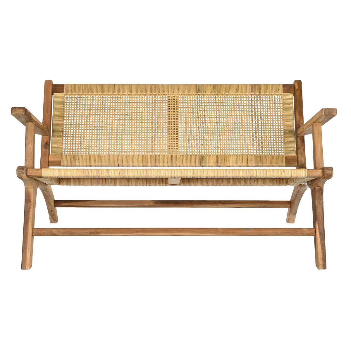 Panca DKD Home Decor Naturale Teca Marrone Alluminio Rattan (120 x 76 x 68 cm)