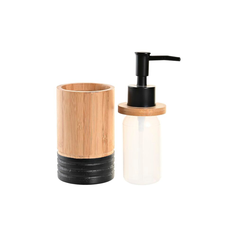 Dispenser di Sapone DKD Home Decor Naturale Nero Bambù PP (7 x 7 x 17 cm)