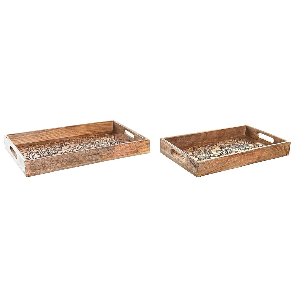 Set di Vassoi DKD Home Decor 2 Unità Marrone Marrone scuro Legno di mango (43 x 27,5 x 7,5 cm) (2 Pezzi)