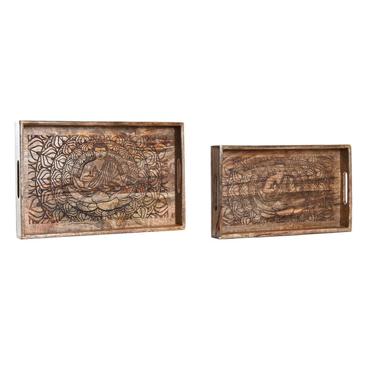 Set di Vassoi DKD Home Decor 2 Unità Marrone Marrone scuro Legno di mango (43 x 27,5 x 7,5 cm) (2 Pezzi)