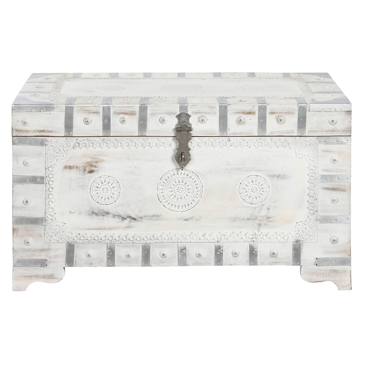 Baule DKD Home Decor 78,7 x 43 x 45,7 cm Bianco Marrone Chiaro Legno di mango