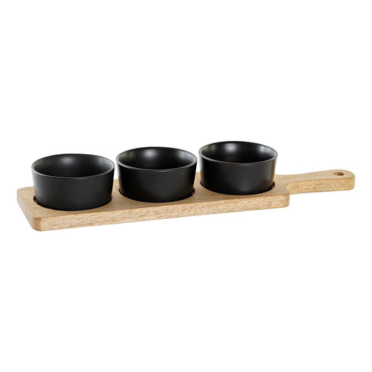 Vassoio per aperitivi DKD Home Decor 4 Pezzi Naturale Nero Acacia Gres (38 x 10 x 5,2 cm)