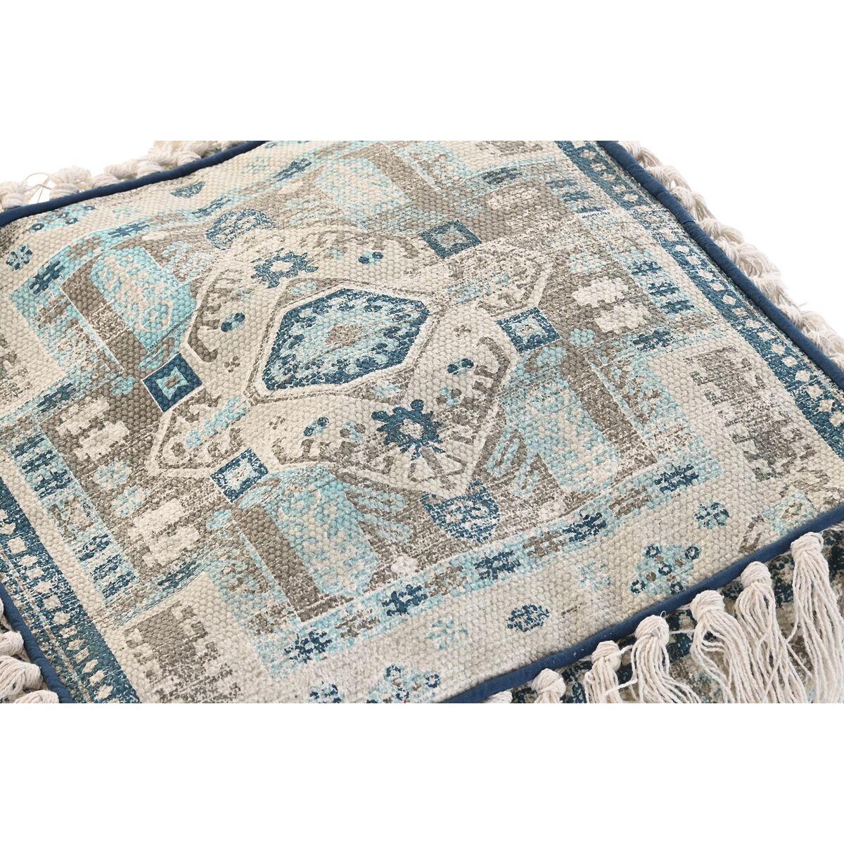 Puff DKD Home Decor Casablanca Azzurro Cotone Frange (40 x 40 x 40 cm)