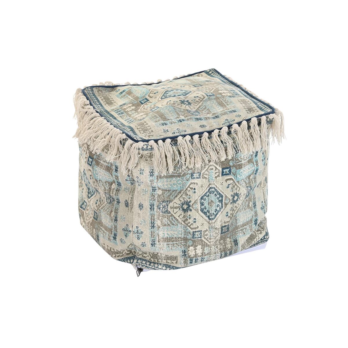 Puff DKD Home Decor Casablanca Azzurro Cotone Frange (40 x 40 x 40 cm)
