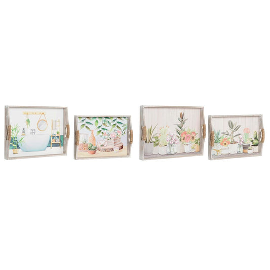 Set Vassoi decorati DKD Home Decor Beige Verde Legno MDF (2 Pezzi) (40 x 30 x 6 cm) (2 Unità)