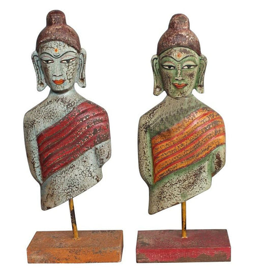 Statua Decorativa DKD Home Decor Buddha Ferro Legno di mango Orientale (18 x 9 x 47 cm) (2 Unità)