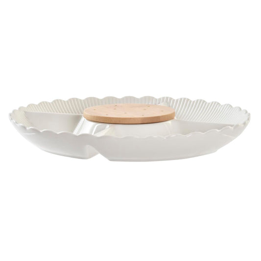 Vassoio per aperitivi DKD Home Decor Naturale Porcellana Bianco Bambù (25,5 x 25,5 x 3 cm)