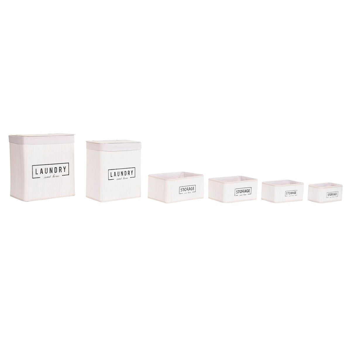 Set di Cesti DKD Home Decor Poliestere Bianco Bambù (40 x 30 x 46 cm)