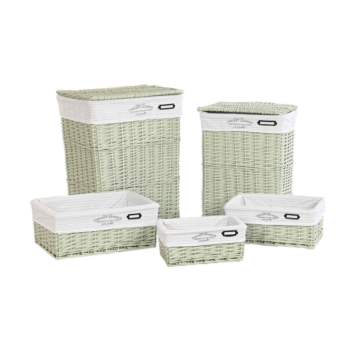 Set di Cestini DKD Home Decor Verde vimini 44 x 34 x 56 cm