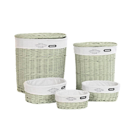 Set di Cesti DKD Home Decor Poliestere Verde vimini (51 x 37 x 56 cm)