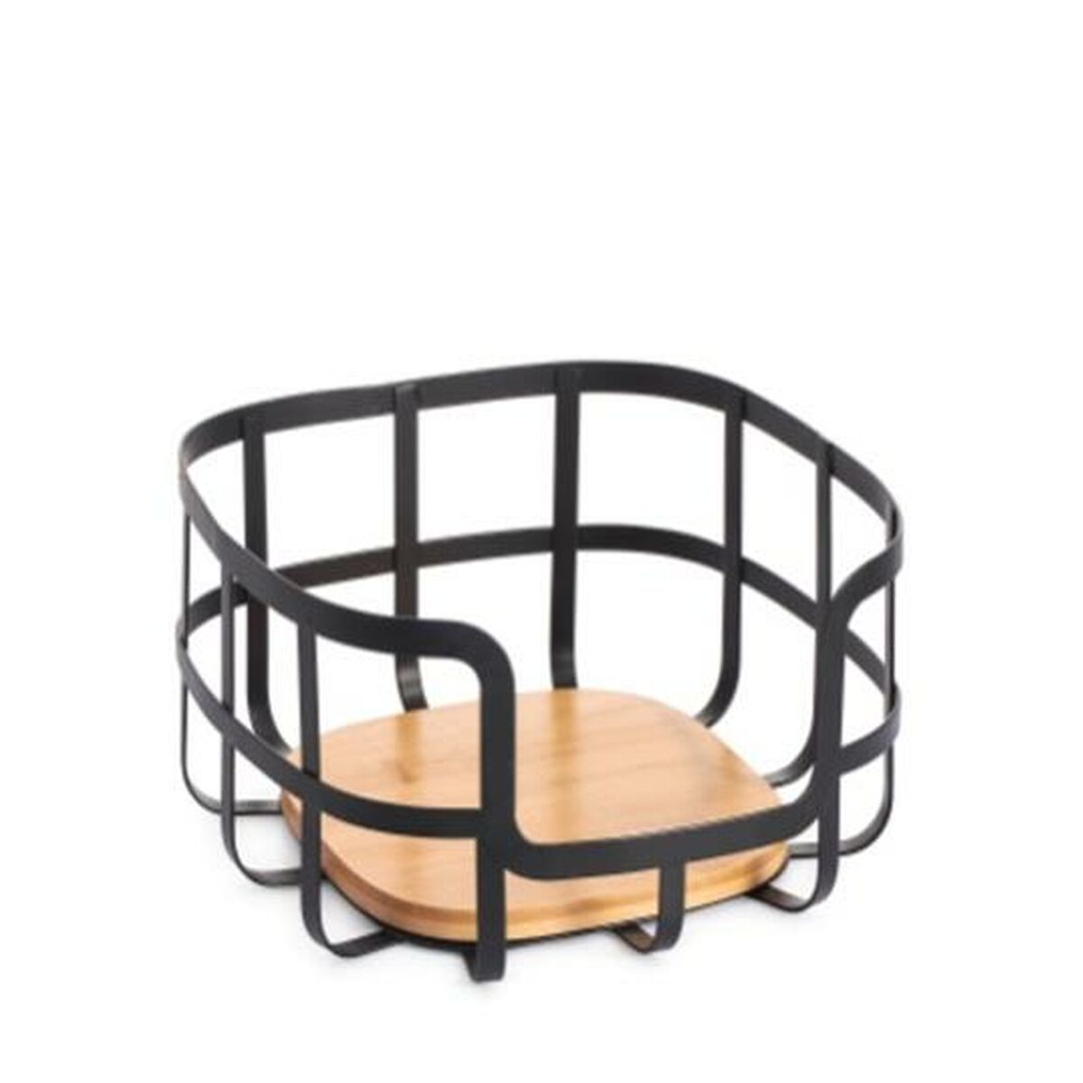 Portafrutta DKD Home Decor Naturale Nero Acciaio Bambù (24 x 24 x 12,7 cm)