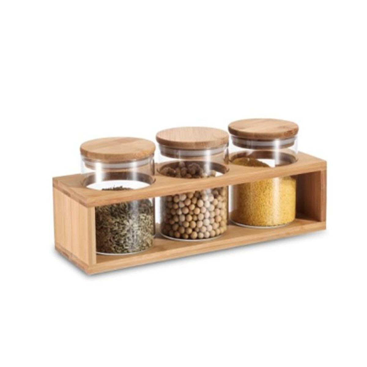 Set di 3 Barattoli DKD Home Decor Naturale Bambù Vetro Borosilicato (31 x 11 x 11,5 cm)