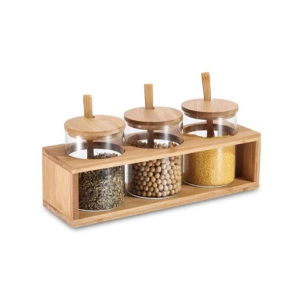 Set di 3 Barattoli DKD Home Decor Naturale Bambù Vetro Borosilicato (31 x 11 x 10,5 cm)