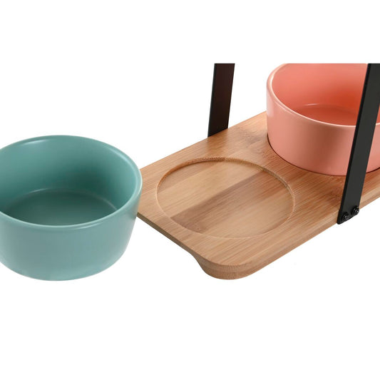 Set da Aperitivo DKD Home Decor Porcellana Multicolore Bambù (20 x 10,5 x 14 cm) (3 Pezzi)