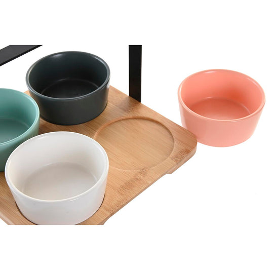 Set da Aperitivo DKD Home Decor Porcellana Multicolore Bambù (20 x 20 x 14 cm) (5 Pezzi)