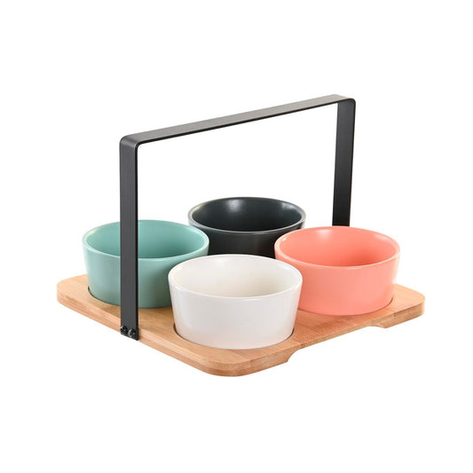 Set da Aperitivo DKD Home Decor Porcellana Multicolore Bambù (20 x 20 x 14 cm) (5 Pezzi)