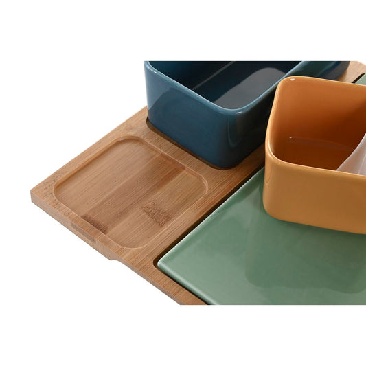 Set da Aperitivo DKD Home Decor Porcellana Multicolore Bambù 5 Pezzi (27 x 26 x 8 cm)