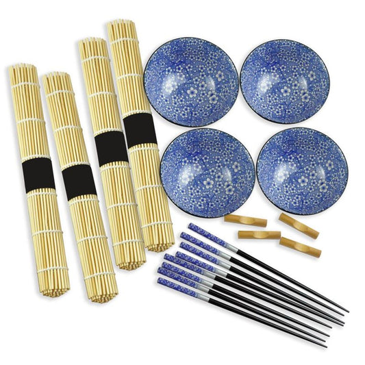 Set per Sushi DKD Home Decor Nero Azzurro Bambù Gres Orientale (16 Pezzi)