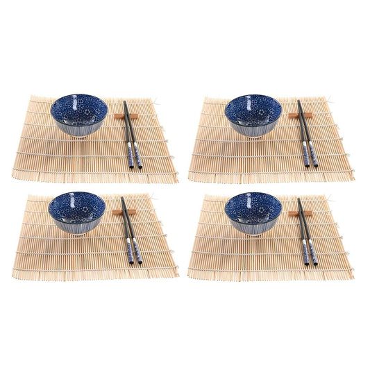 Set per Sushi DKD Home Decor Nero Azzurro Bambù Gres Orientale (16 Pezzi)