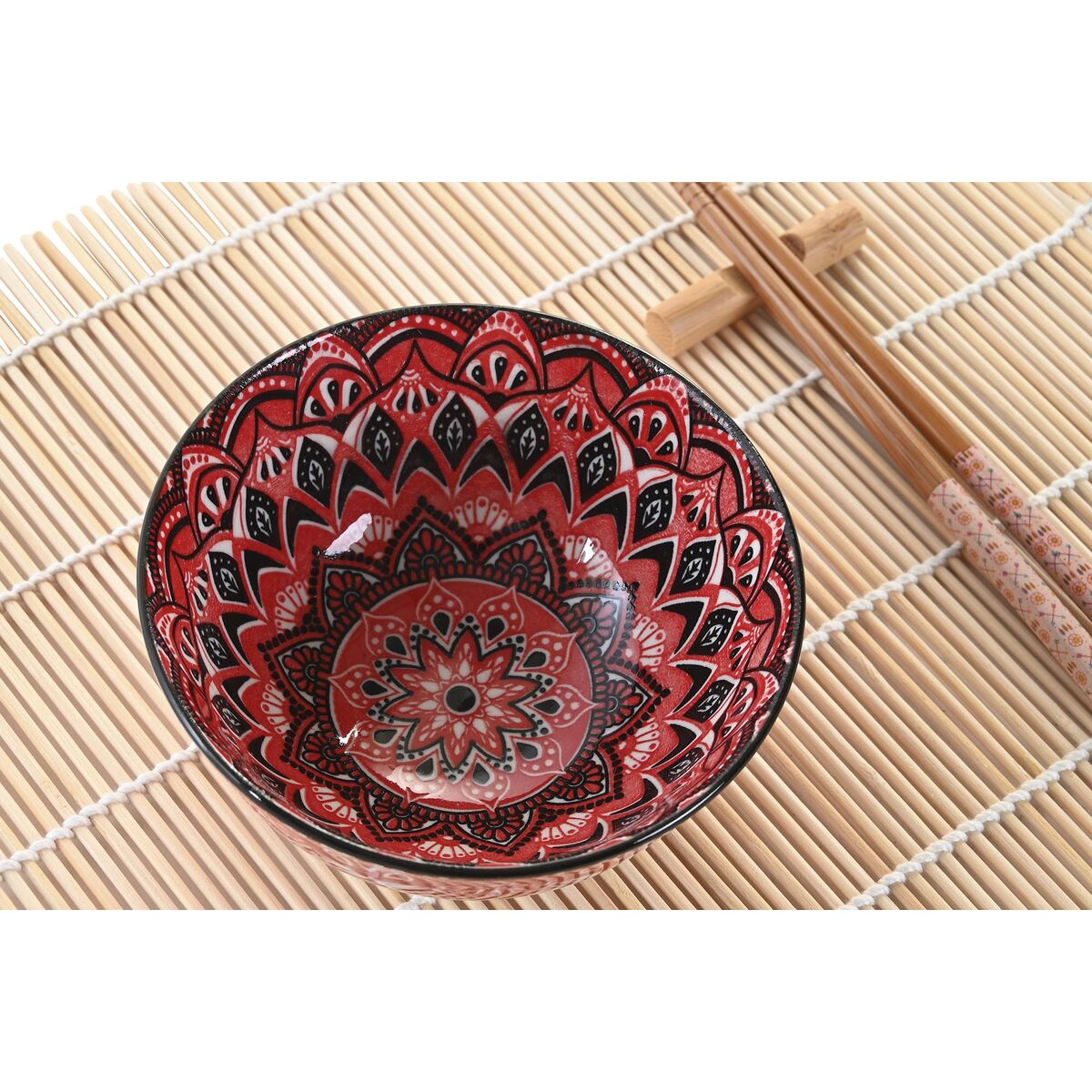 Set per Sushi DKD Home Decor 14,5 x 14,5 x 31 cm Fucsia Mandala Gres Orientale (16 Pezzi)