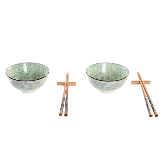 Set per Sushi DKD Home Decor Verde Blu cielo Bambù Gres Orientale (6 Pezzi)