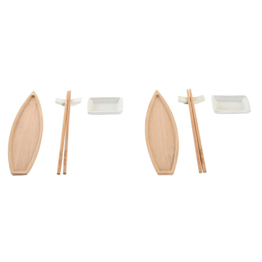 Set per Sushi DKD Home Decor Ceramica Naturale Bianco Bambù Orientale