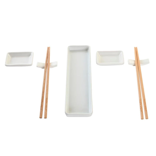 Set per Sushi DKD Home Decor Naturale Bianco Bambù Gres Orientale