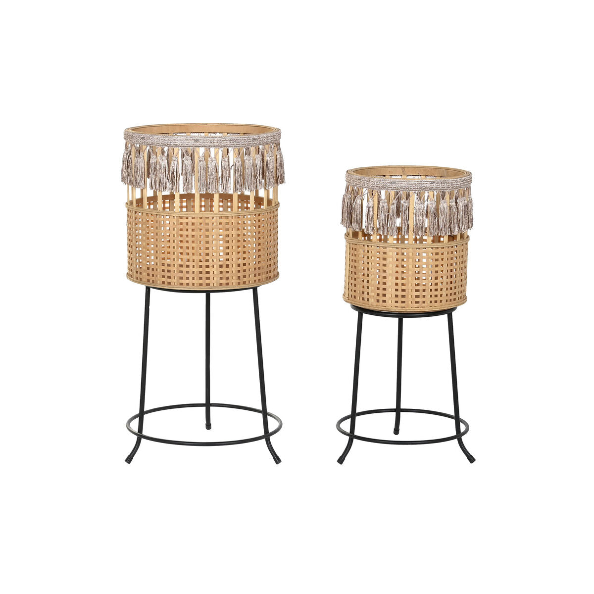 Set di vasi da fiori DKD Home Decor Naturale Nero Metallo Marrone Bambù Città (35 x 35 x 68 cm)