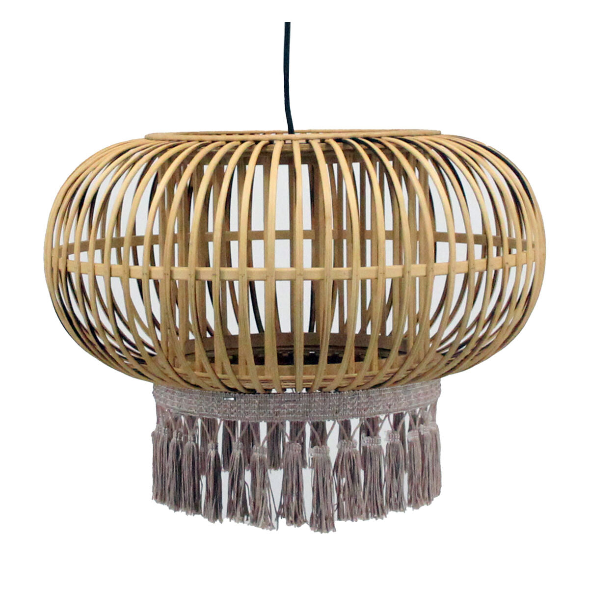 Lampadario DKD Home Decor Marrone Poliestere Rattan 220 V 50 W Frange Città (44 x 44 x 32 cm)