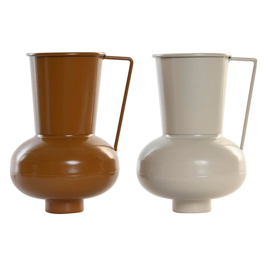 Vaso DKD Home Decor Beige Metallo Arancio Senape (13 x 12.5 x 17 cm) (2 Unità)