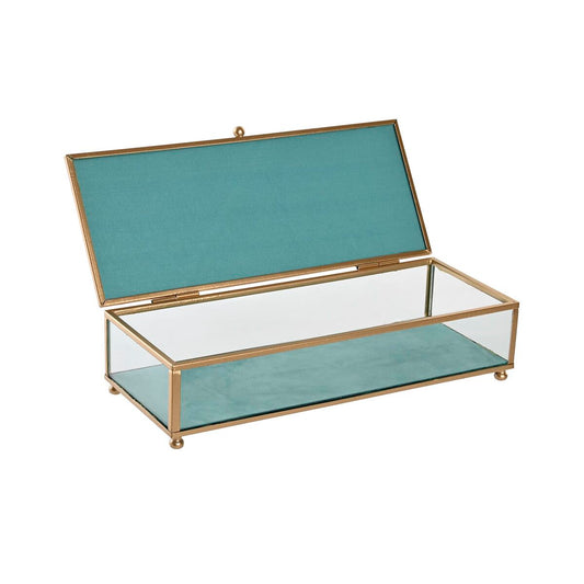 Scatola-Portagioie DKD Home Decor Cristallo Metallo Turchese Blu cielo (2 Unità) (25 x 10 x 5 cm)