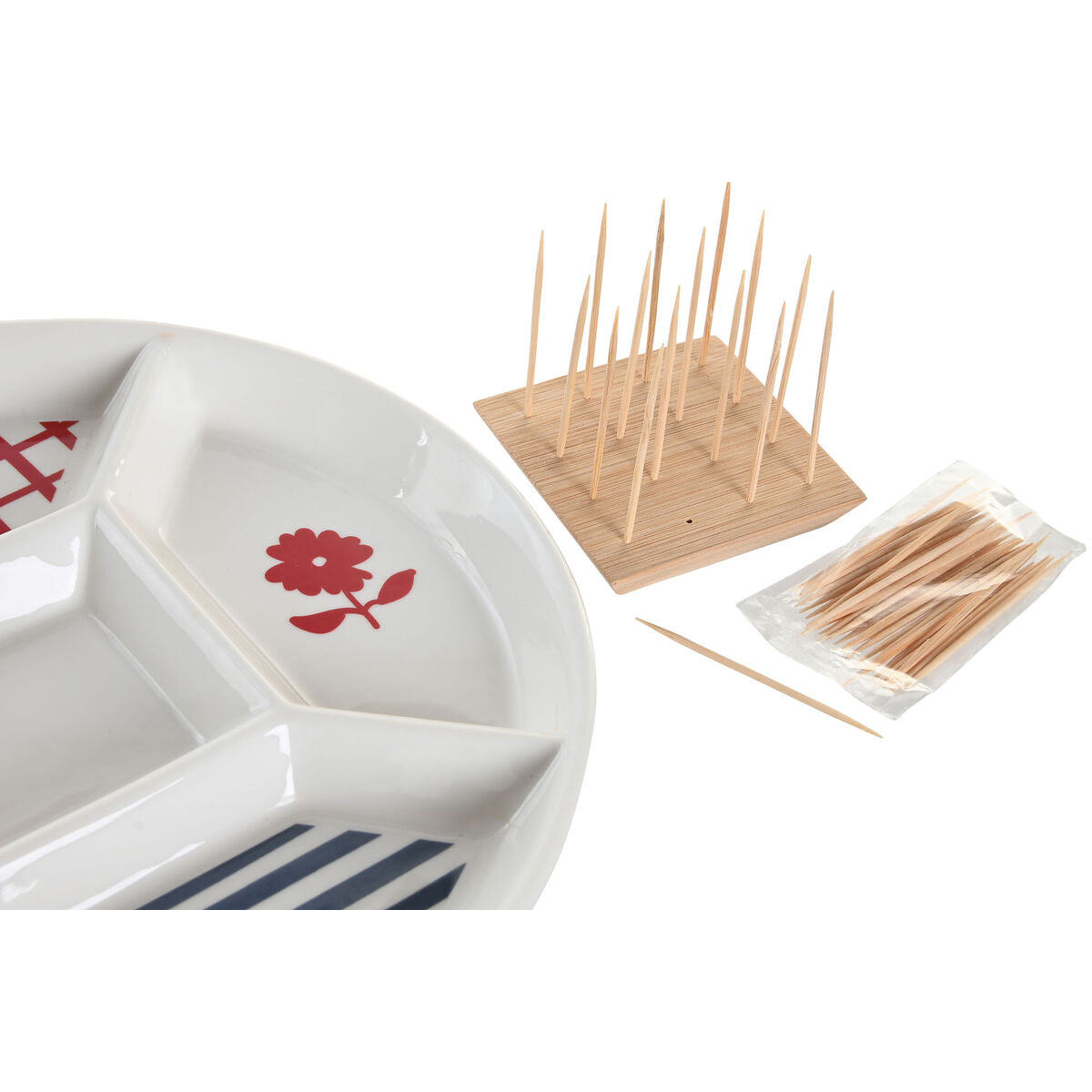 Set da Aperitivo DKD Home Decor Rosso Azzurro Bianco Gres Mediterraneo Case (23,5 x 23,5 x 7 cm)