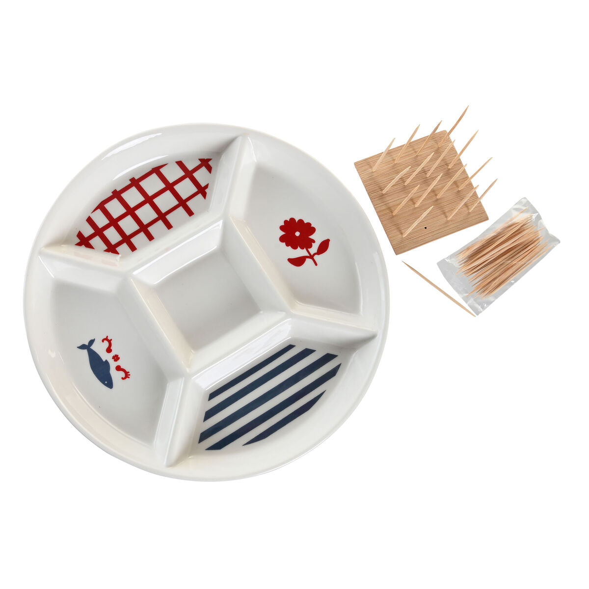 Set da Aperitivo DKD Home Decor Rosso Azzurro Bianco Gres Mediterraneo Case (23,5 x 23,5 x 7 cm)